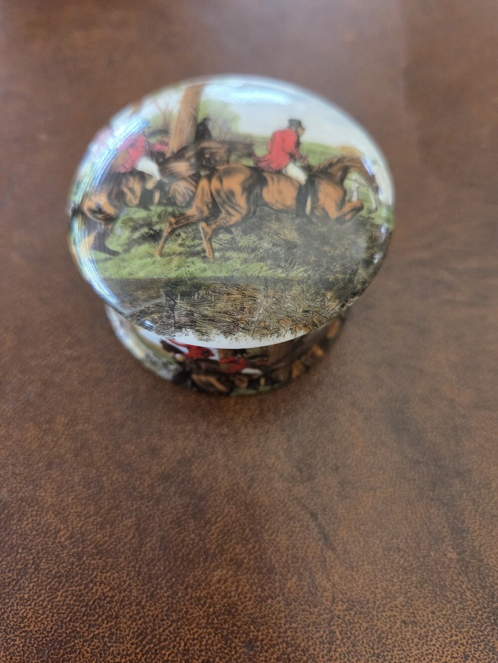 Newhall Staffordshire Bone China Lidded Trinket Box With Equestrian Scene